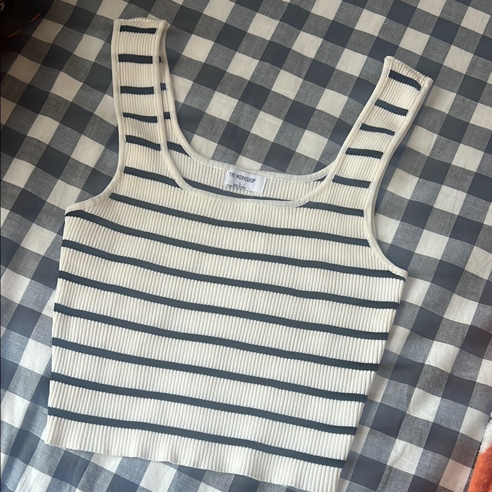 Nordstrom Cream and Black Striped Crop Top/tank